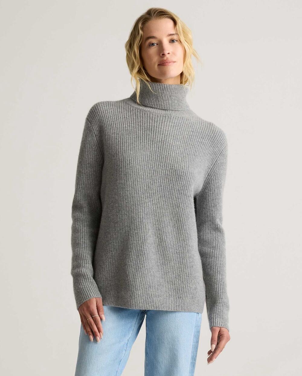 QUINCE Mongolian Cashmere Fisherman Turtleneck Sweater Gray Sz XL $120 {M13}